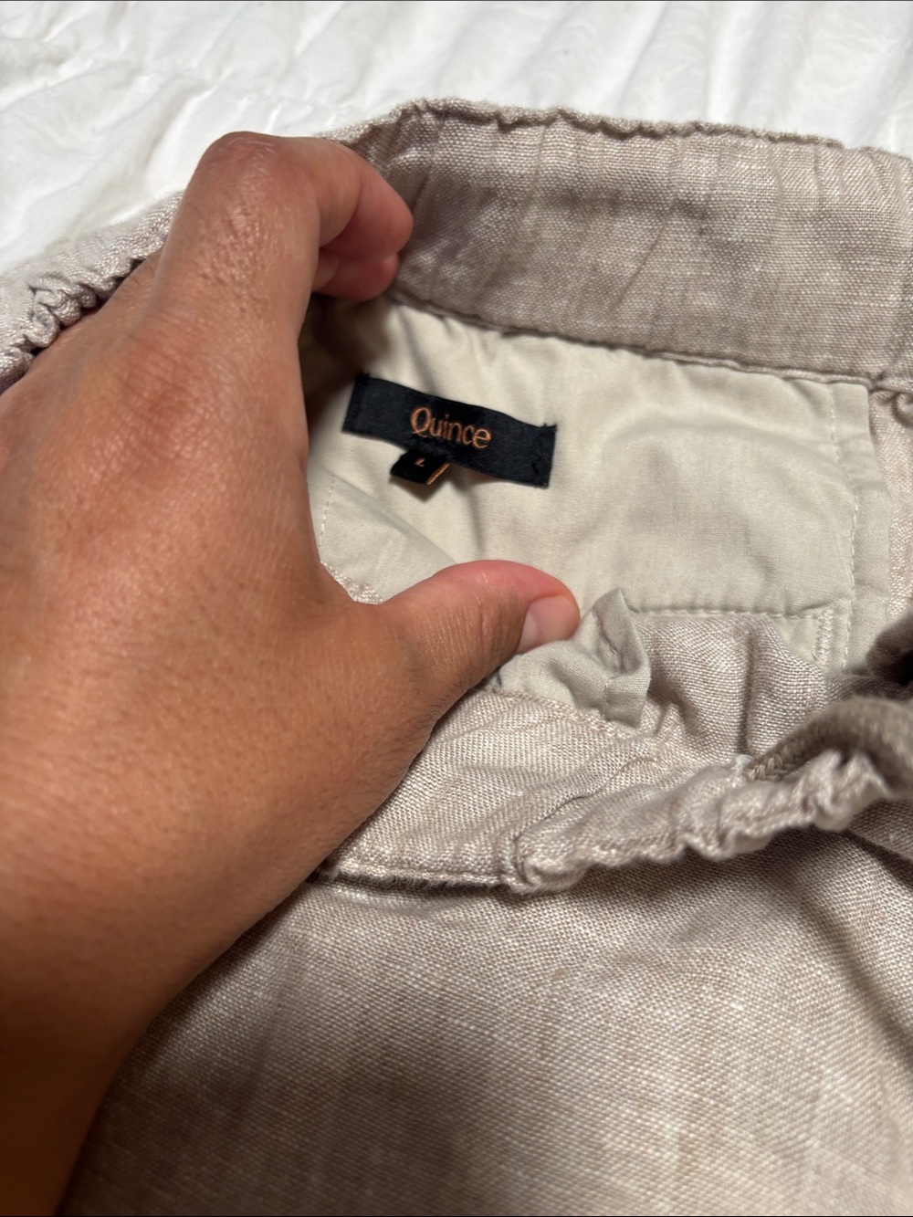 Quince Men's Linen Drawstring Pants - Taupe Beige - Picture 5 of 11